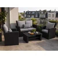MeXo Gartenlounge-Set Polyrattan Gartenmöbel Set für 4 Personen, wetterfest, (Balkonmöbel Set Sitzgruppe, 4-tlg., mit Tisch & Stauraum), hohe Rückenlehne 80 cm, breite Armlehnen 8 cm