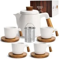 MiaMio Teeservice Teekannen Set inkl. 4 Tassen (5-tlg), Keramik