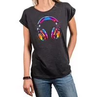 MAKAYA Print-Shirt Damen Top für Musik Fans Kopfhörer Design Hip Hop Outfit Mädchen (Schwarz, Blau, Grau, Grün, Weiß, 34, 36, 38, 40, 42, 44, 46, 48, 50) aus Baumwolle