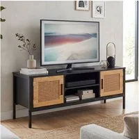 FINEBUY Lowboard FB100070 TV Schrank 110 cm Holz Schwarz Fernsehkommode Wiener Geflecht (Schwarz / Eiche, Wiener Geflecht, 110x48x40 cm), TV-Schrank Modern Fernsehtisch, TV-Kommode Hoch