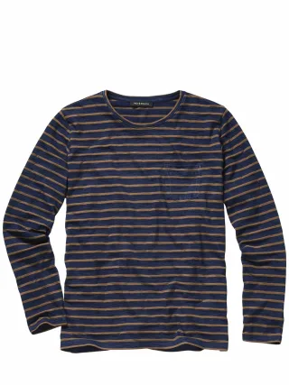 Mey & Edlich Herren Streifen-Shirt Blau 76 % Baumwolle, 18 % Viskose, 6 % Polyester