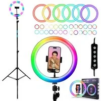 TronicXL Smartphone-Halterung RGB LED Ringlicht 210cm Stativ Ring Light mit Smartphone Halterung, (1-tlg., für TikTok YouTube Streaming Smartphone, Tripod Kamerastativ Handy Halter LiveStream Foto Video)