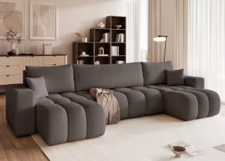 Wohnlandschaft Sofa mit Schlaffunktion ANABEL in Stoff Centaur Dunkelgrau