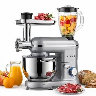 [EU Direct] BlitzHome® BH-SM10 1900W 5-in-1 Stand Mixer with 6L Stainless Steel Bowl Meat Grinder 1.5L Glass Blender Sau