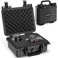 tectake Kameratasche Kamerakoffer, Druckausgleichsventil, wasserdicht & (Transportkoffer, in schwarz), Aus robuster Hartschale mit 3 Schaumstoffeinlagen, Schnappverschluss