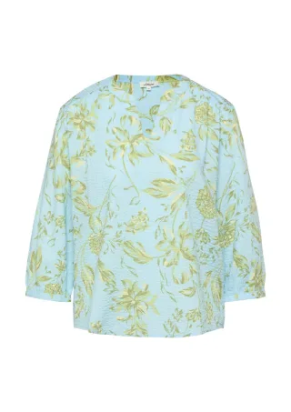 s.Oliver Red Label - Lockere Bluse mit floralem Allover-Print und 3/4-Arm blau/grün - Gr. - 40