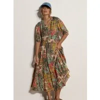 Apricot Midikleid Patchworkkleid mit Stufenrock