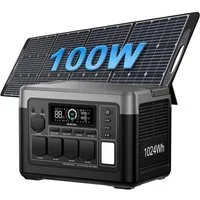OUKITEL Stromerzeuger P1000E Plus 1800W/1024Wh Tragbare Powerstation, 1,8 in kW, (LiFePO4-Akku, 1-tlg., Mit 100W Solarpanel), Solargenerator mit 4*1800W AC Ausgänge, für Camping,Wohnmobil,Notfall