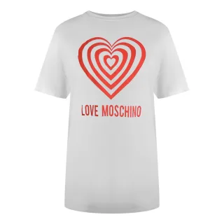 Love Moschino Weißes T-shirt Mit Großem Rotem Herzlogo