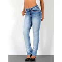 ESRA Straight-Jeans Damen Jeanshose weiße Naht hohe Leibhöhe Stretch Jeans Straight G12 High Waist Jeans Damen Straight Hose mit dicker Naht bis Übergröße