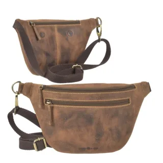Bauchtasche Herren Damen viel Stauraum 26x16cm Leder antikbraun | Greenburry Vintage 1743C-25