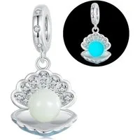 MOPUEA Bead Muschel-Leuchtperle Leuchtender Bead Anhänger 925 Sterling Silber (5A Zirkonia Charm Anhänger Pendant für Europäische Armband Halskette, 1-tlg., Schmuck Geschenk für Damen Muschel-Leuchtperle diy Anhänger leuchtet), im Dunkeln Leuchtende 