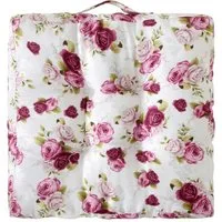 wometo Stuhlkissen Matratzenkissen Rosi 40x40 8cm dicke Polsterung, OEKO-TEX® Bodenkissen mit Rosen-Motiv und Tragegriff, Landhaus-Stil
