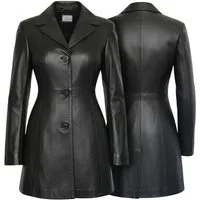 German Wear Ledermantel Trend 418C Damen Ledermantel Jacke aus Lamm Nappa Leder Schwarz