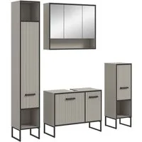 welltime Badmöbel-Set Locri, Breite 170 cm, Rillenoptik, Metallkufen, (4-St), Hochschrank, Waschbeckenunterschrank, Spiegelschrank, Standschrank
