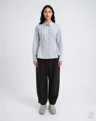 Smith&Soul - Striped Blouse adjustable waist light blue print - Gr. - L