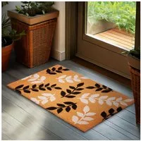 BRUBAKER Fußmatte Blumen und Pflanzen - 45 x 75 cm Schmutzfangmatte - Kokos Fußabtreter, Rechteckig, Höhe: 16 mm, Antirutsch Türmatte für Außen und Innen - Wetterfest und Rutschfest