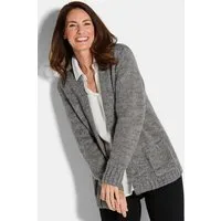 GOLDNER Strickjacke Kurzgröße: Langarm Melange-Cardigan, flauschig Weiche Jacke mit Taschen, verschlusslos, hüftlang, Feinstrick