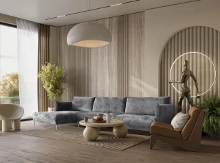 Ecksofa Designersofa MADISON XL Stoff Tender Way Grau Ottomane Links