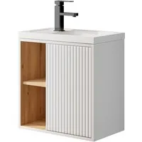 UEV Waschtisch klein Waschbecken mit Unterschrank set Badmöbel Gäste-WC (Breit 50cm, Komplett-Set, Badezimmmer Schrank für Gäste WC, Unterschrank mit Harzbecken Wasserhahn Pop-up-Ablassventil), Waschtischunterschrank hängend Breit 50,5cm