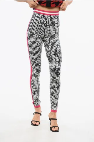 Gestrickte Leggings mit Monogrammmuster in Schwarz und Weiß