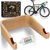 madeco Fahrradwandhalterung FlyBike Fahrrad Wandhalterung Holz - Design Fahrradhalter für Wohnung (mit Fischer Dübeln und Wollfilz Rahmenschutz), für Rennrad, Gravelbike, Mountainbike, Fixie