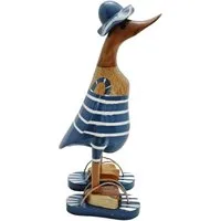 dekotrend.gallery Tierfigur Deko Ente Holz Laufente Badeanzug Badelatschen Vogel Figur Skulptur, Entenfigur Vogelfigur Dekofigur Dekoskulptur Dekoobjekt