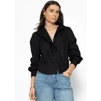 SASSYCLASSY Langarmbluse Hemdbluse Damen Elegant mit Volants und Rüschen Lässige Bluse mit V-Ausschnitt mit Herzstickerei - Schwarz Weiß Rosa