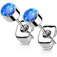 BUNGSA Ohrring-Set Blau - Ohrstecker rund mit 4mm Opalstein aus Titanium Unisex (1 Paar (2 Stück)