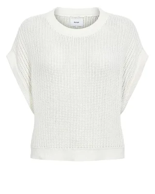 Nümph - Kurzarm-Strickpullover in lockerer Passform mit Patch weiß - Gr. - XS