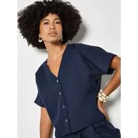 Apricot Blusentop Leichtes Shirt mit V-Ausschnitt mit Knopfleiste