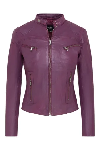 Lila Slim-Fit-Bikerjacke aus Leder für Damen – Maldon