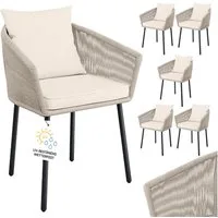 STEELSØN Gartenstuhl Nair mit Sitzauflagen & Kissen (6er Set, beige), Gartensessel aus Polyrattan, elastisches Seilgeflecht, wetterbeständig