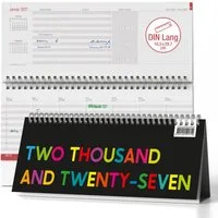 TOBJA Tischkalender Tischkalender 2027 Quer Bunt Color Pop Wochenplaner Aufstellkalender, DIN Lang quer, Ringbindung, Habit Tracker, Buntes Design, FSC