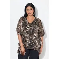 Ulla Popken Tunika Chiffonbluse doppellagig V-Ausschnitt Halbarm