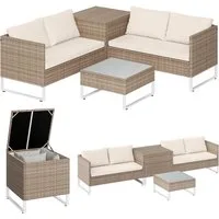 STEELSØN Gartenlounge-Set Alniyat mit 2 Sofas und Tisch, (beige, aus Polyrattan/Metall, mit Aufbewahrungsbox), Outdoor Sitzgruppe, für 4 Personen, inkl. Kissen & Polster