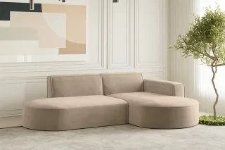 Ecksofa Designersofa PALMA XS in Stoff Noel Beige Ottomane Rechts
