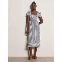 Apricot Midikleid Gestreiftes Midaxi-Kleid im Milchmädchen-Stil mit Raffung