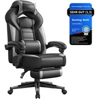 SONGMICS Bürostuhl Gaming-Stuhl, Computerstuhl ergonomischer, bis 150 kg belastbar, mit ausziehbarer Fußstütze, verstellbarem Kopfkissen und Lendenkissen