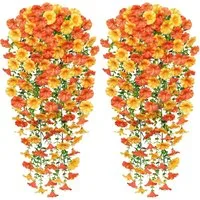 Kunstblumenstrauß 2 Stück Hängepflanze Künstlich Kunstblumen Veilchen Hängend, Agger, für Outdoor Terrassen Balkon Blumenampel