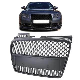Kühlergrill Sportgrill Wabengrill Grill Schwarz Matt für Audi A4 8E B7 2004-2007 + Cabrio 8H