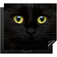 MuchoWow Herd-Abdeckplatte Katze - Schwarz - Tiere - Katzen, Vinyl, (1 tlg), Küche Herdabdeckplatte Ceranfeld Vinyl Einteilig, 59x52 cm