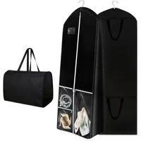 Zaewry Kleidersack Lang 180×60 cm, Faltbare Kleiderhülle mit 4 Taschen, mit Griffen