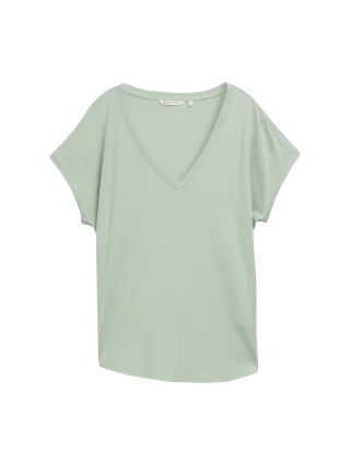 Denim Tom Tailor - Loose Fit T-Shirt mit V-Ausschnitt fresh mint green - Gr. - S