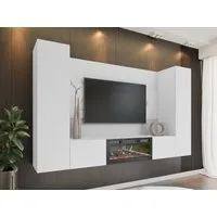 MIRJAN24 Wohnwand Deromi V mit Kamin, (4er-Set, TV-Lowboard mit Wandpaneel, 2x Hängeschrank), Realistische LED-Flamme, Push to open