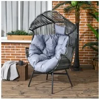 Outsunny Rattanstuhl Rattansessel (Rattansessel, 1 St), mit dickem Sitzkissen, 120 kg belastbar, für Terrasse, Garten, Grau