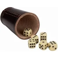 GICO Spielesammlung Würfelbecher braun (echt Leder) Standard (9 cm) mit 6 Würfeln 5905