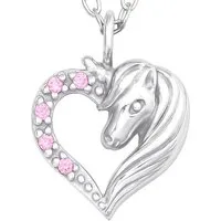 Limana Kette mit Anhänger echt 925 Sterling Silber Herz Einhorn Pferd rosa Halskette Kinderkette (inkl. Geschenkdose), Geschenk für Kinder Mädchen Kinderschmuck