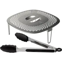 Philips Grillpfanneneinsatz HD9954/01 Snack Profi-Kit, Edelstahl, Silikon, (3-St), Snackdeckel+ Zange für Airfryer XXL HD96XX, HD97XX, HD98XX