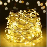 Salcar Lichterkette LED Kupfer Lichterkette Weihnachtsbeleuchtung für Innen & Außen Deko, 10m 100 LED Silberfarbener-Kupferdraht, USB, Warmweiß